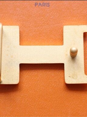 Hermes Orange Leather Belt with Gold H Buckle